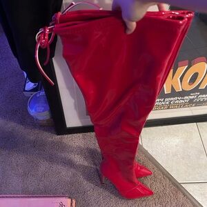 Red Patent Thigh-High Stiletto Boots Women pazzle